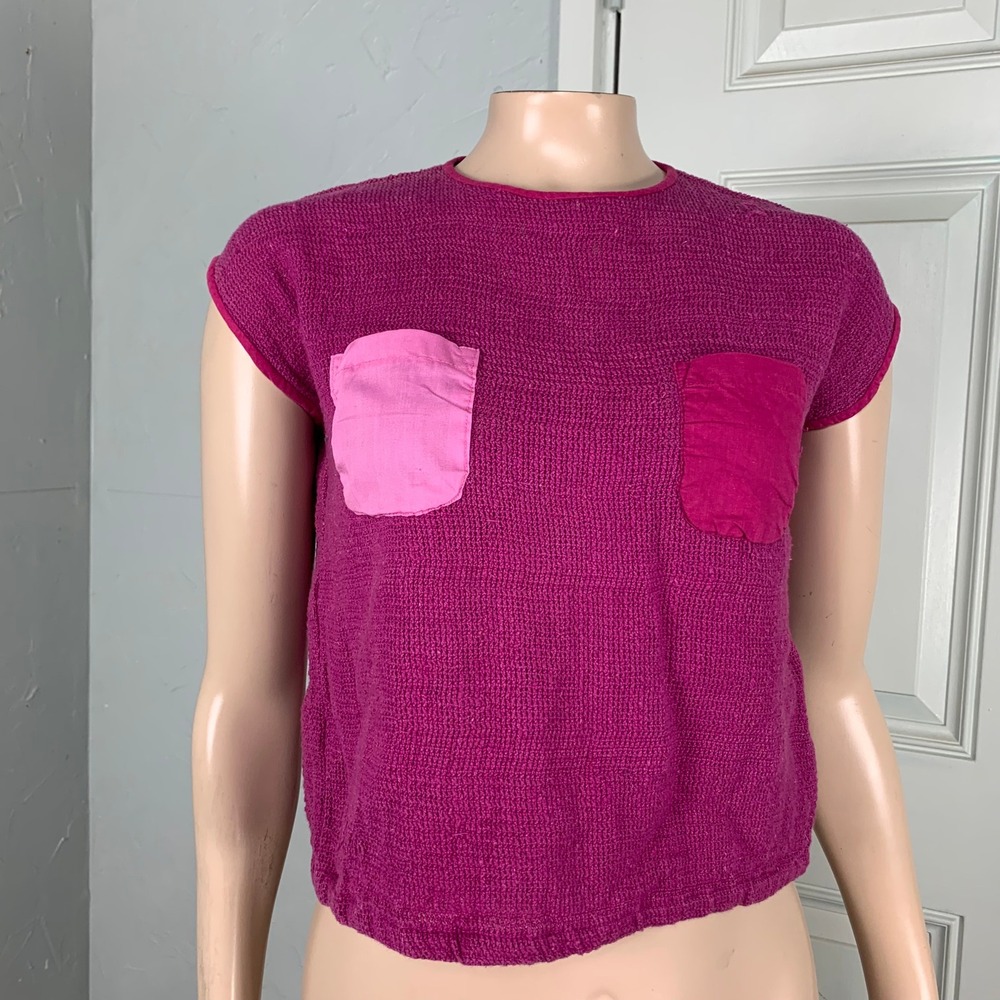 Vintage 70s Just Class Women's Shirt India Top Cotton Woven Pockets Crop G3-13